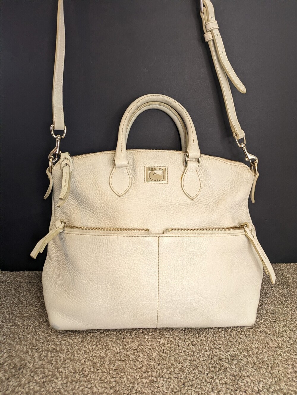 Dooney & Bourke Dillen Satchel Purse White Pebbled Leather Crossbody Bag